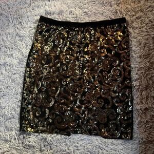 Black Gold Contemporary Damask Party Office Goddess Glam Sequin Mini Skirt